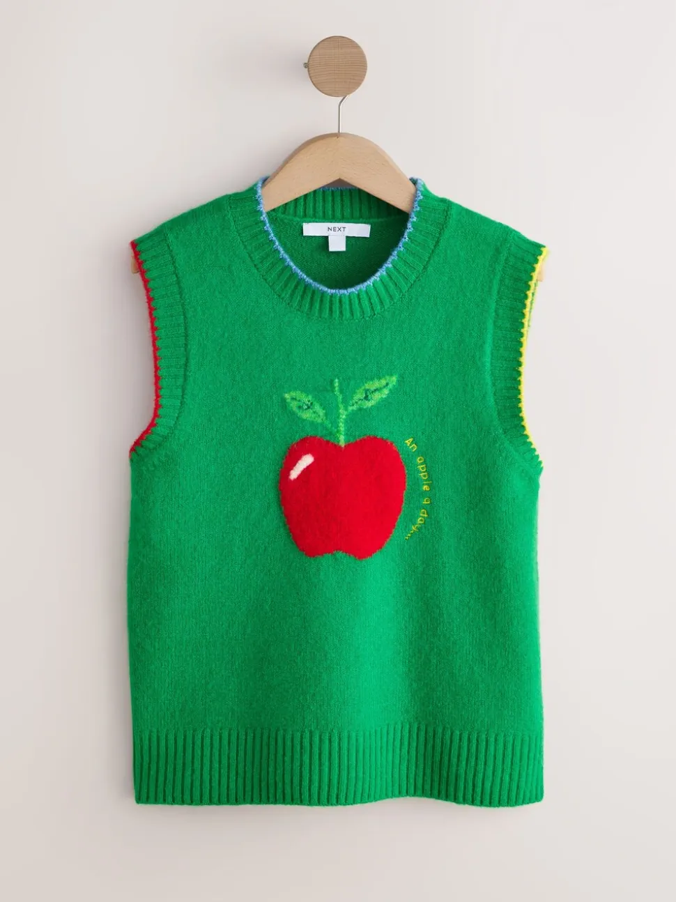 Green/Red Apple Graphic Sleeveless Knitted Tank With Wool