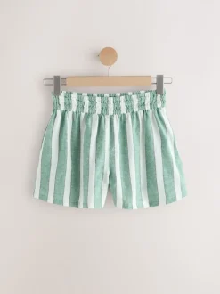 Green/White Summer Shorts With Linen