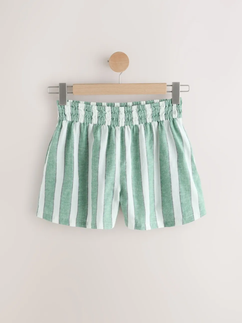 Green/White Summer Shorts With Linen