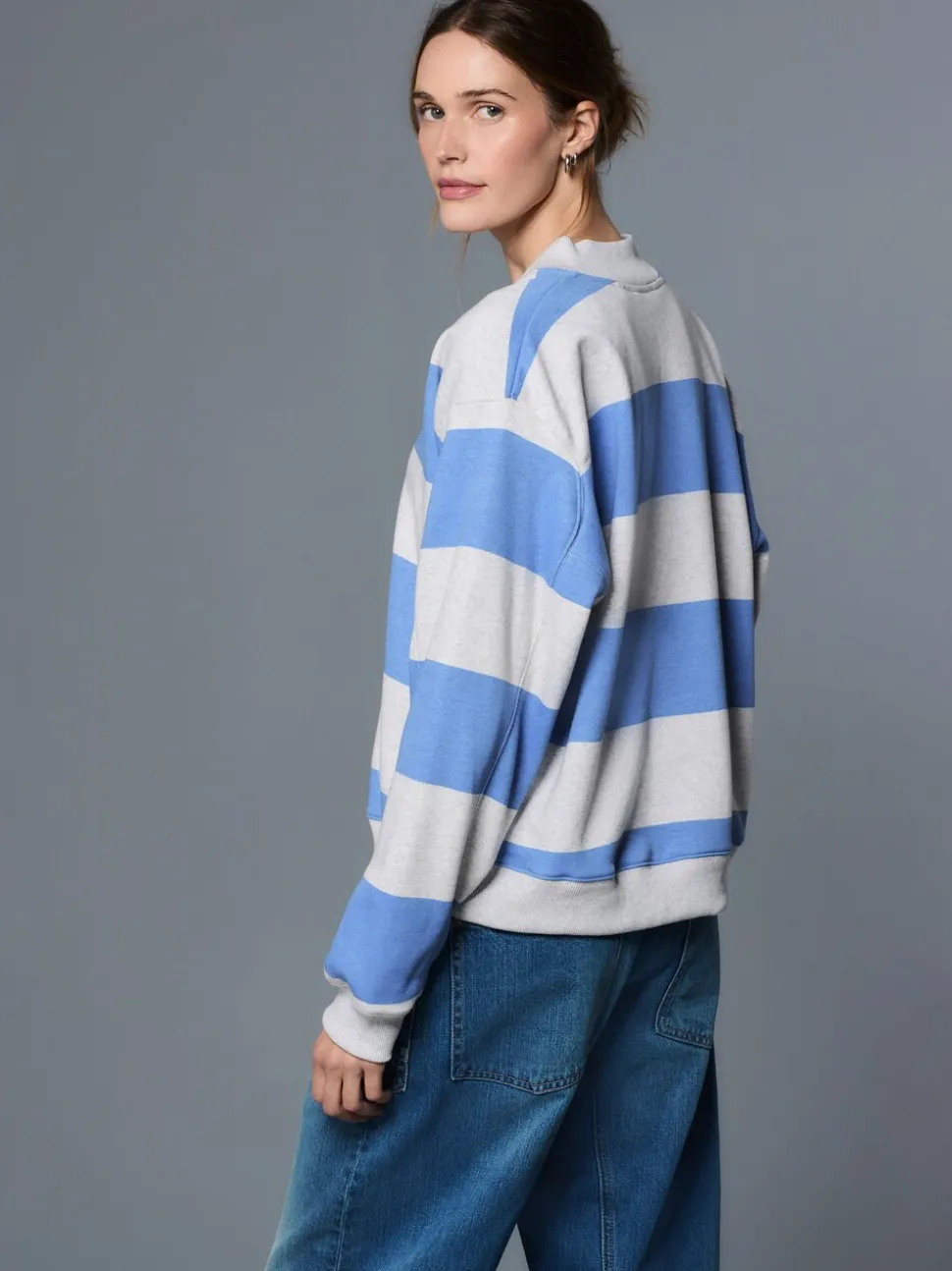 Grey and Blue Popperneck Henley Sweatshirt