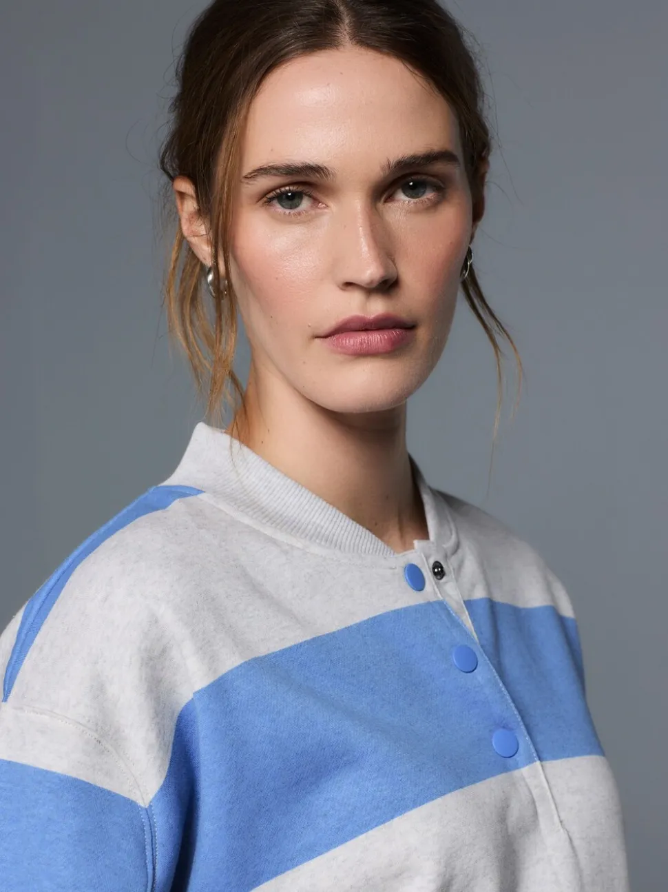 Grey and Blue Popperneck Henley Sweatshirt