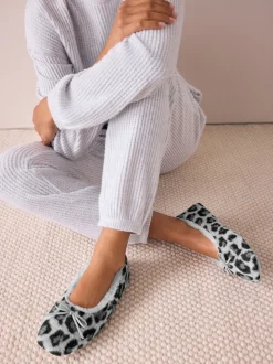 Grey Animal Print Ballerina Flat Slippers