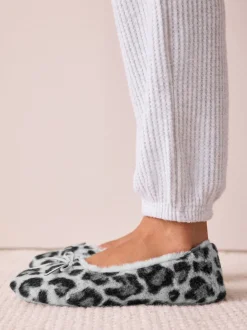 Grey Animal Print Ballerina Flat Slippers