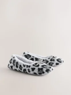 Grey Animal Print Ballerina Flat Slippers