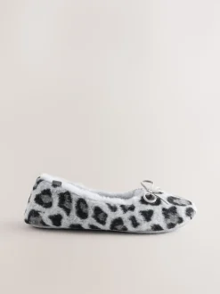 Grey Animal Print Ballerina Flat Slippers