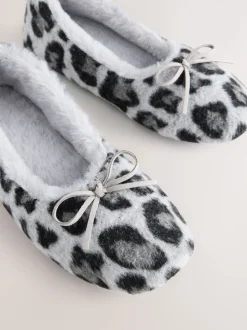 Grey Animal Print Ballerina Flat Slippers