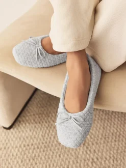 Grey Ballerina Heart Slippers