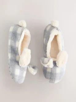 Grey Check Bunny Ballet Slippers