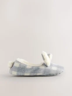 Grey Check Bunny Ballet Slippers