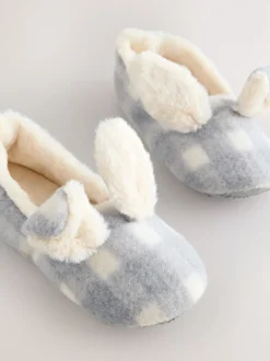 Grey Check Bunny Ballet Slippers