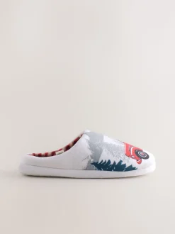 Grey Christmas Truck Plush Mule Slippers