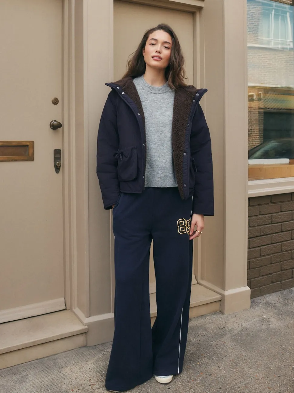 Grey Crew Neck Knitted Jumper with Wool