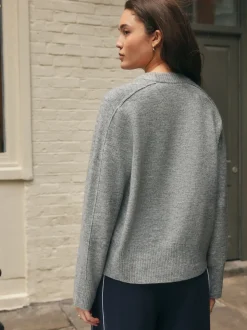 Grey Crew Neck Knitted Jumper with Wool