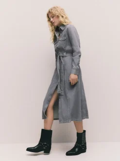 Grey Denim Midi Shirt Dress