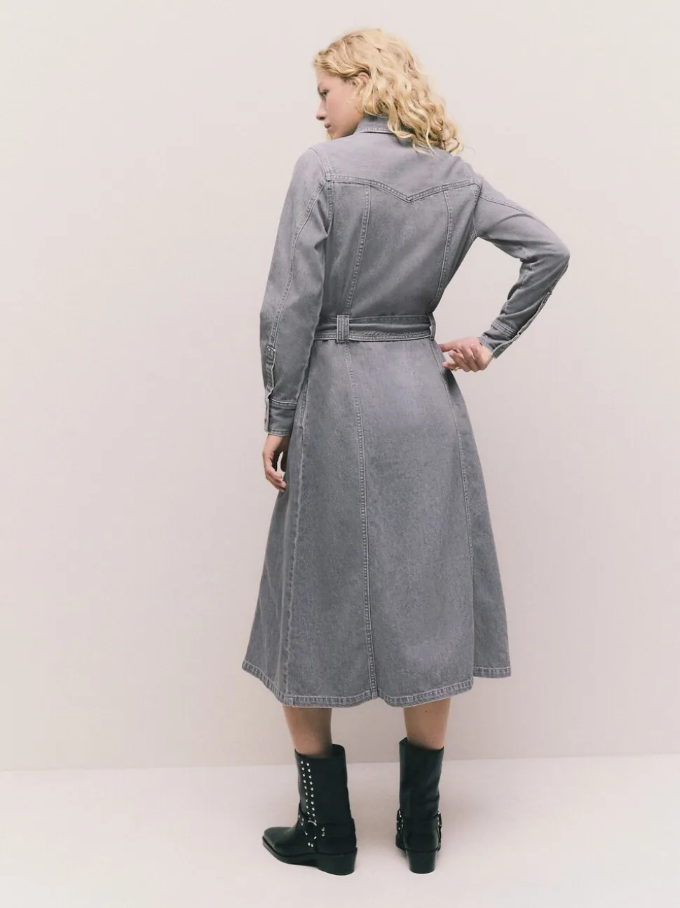 Grey Denim Midi Shirt Dress