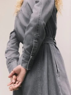 Grey Denim Midi Shirt Dress