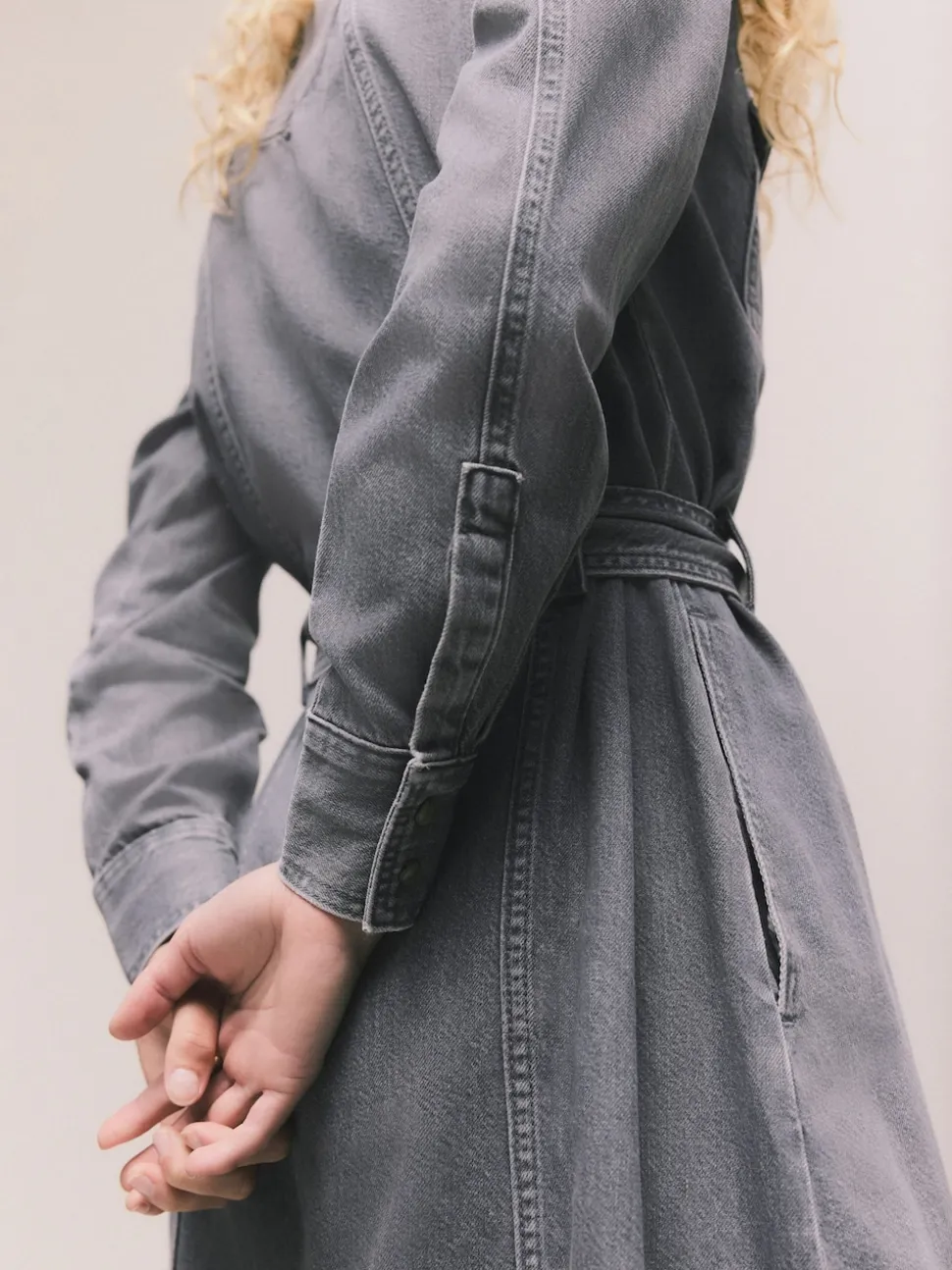 Grey Denim Midi Shirt Dress