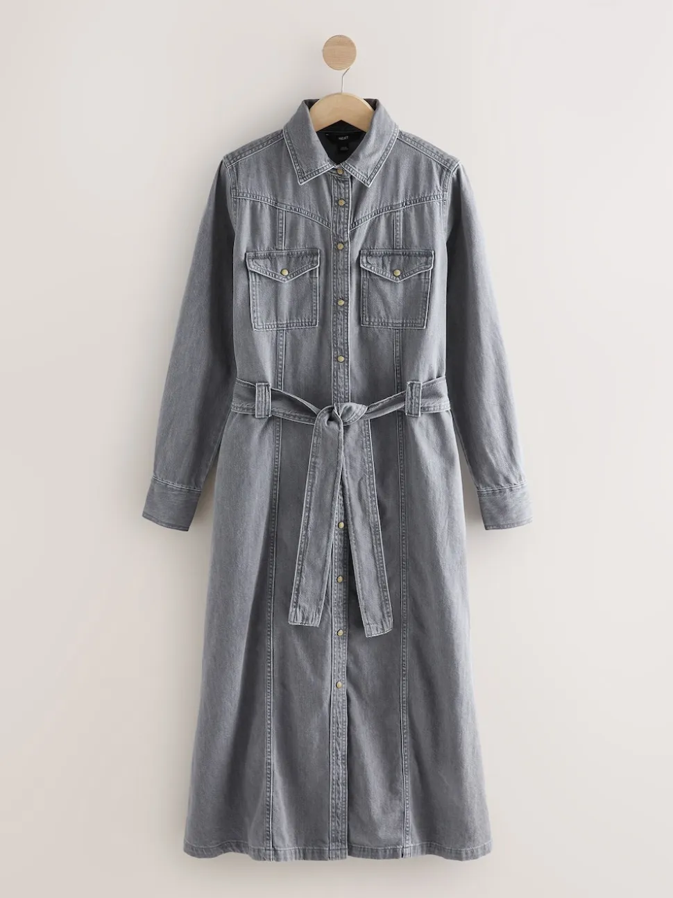 Grey Denim Midi Shirt Dress