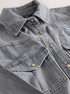 Grey Denim Midi Shirt Dress