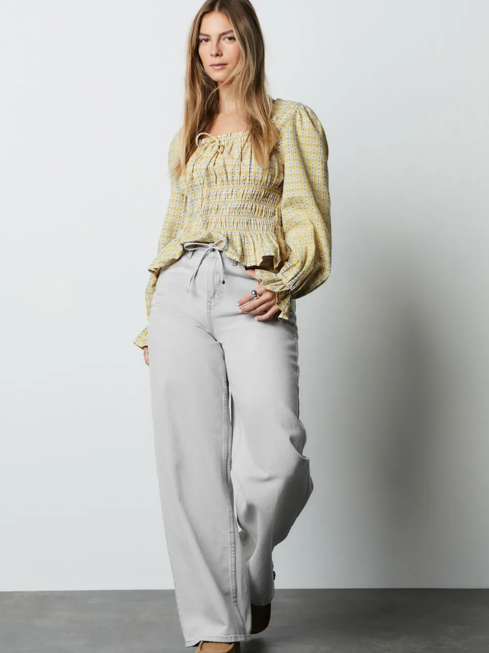Grey Denim Wide Leg Joggers Waist Jeans