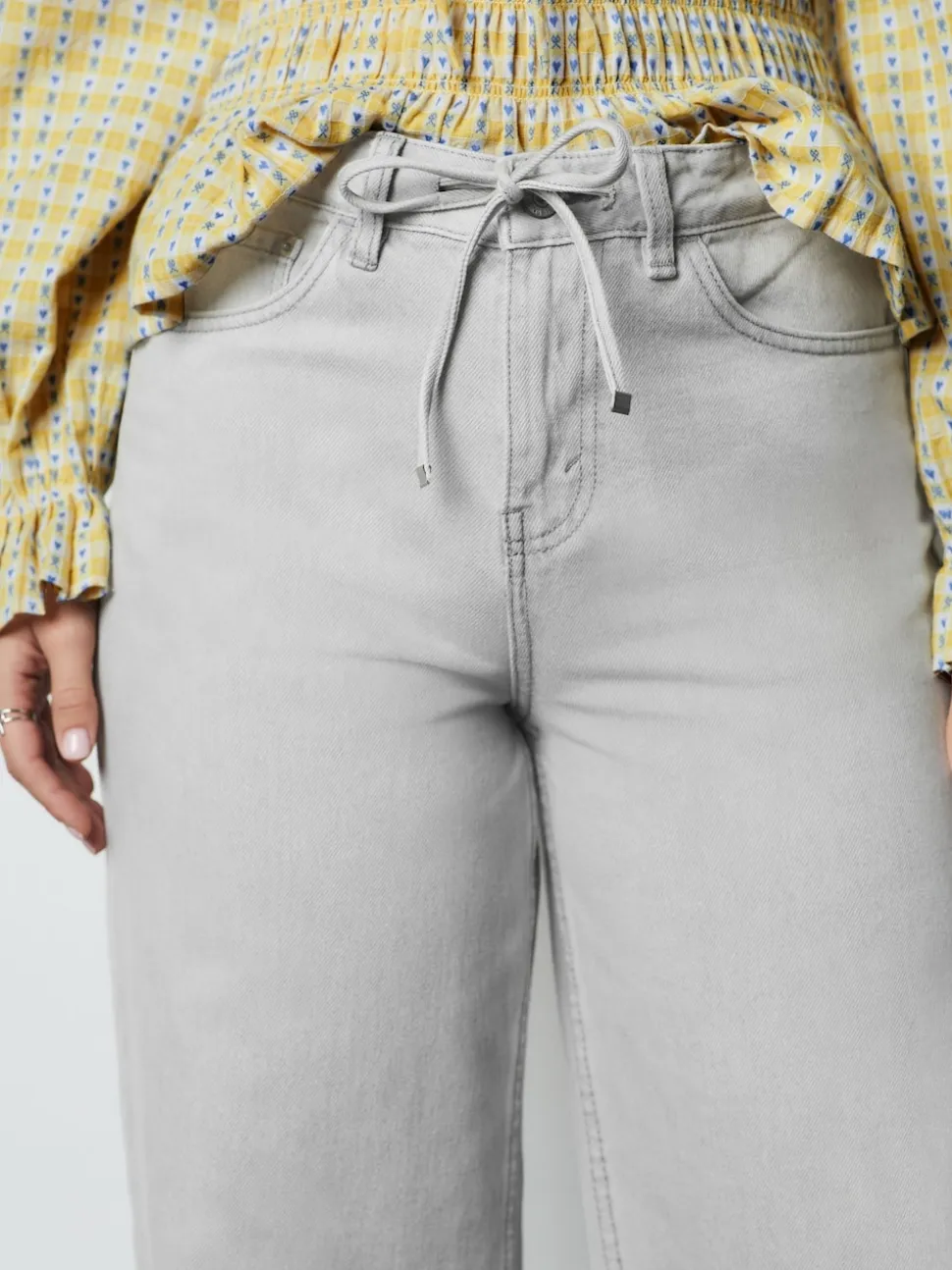 Grey Denim Wide Leg Joggers Waist Jeans