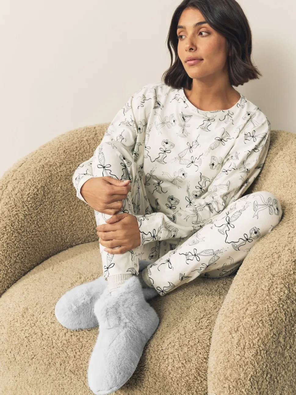 Grey Faux Fur Boot Slippers