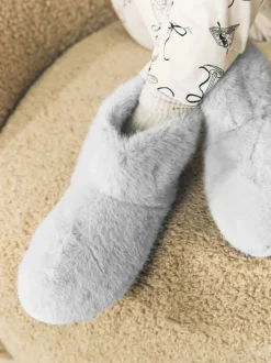 Grey Faux Fur Boot Slippers