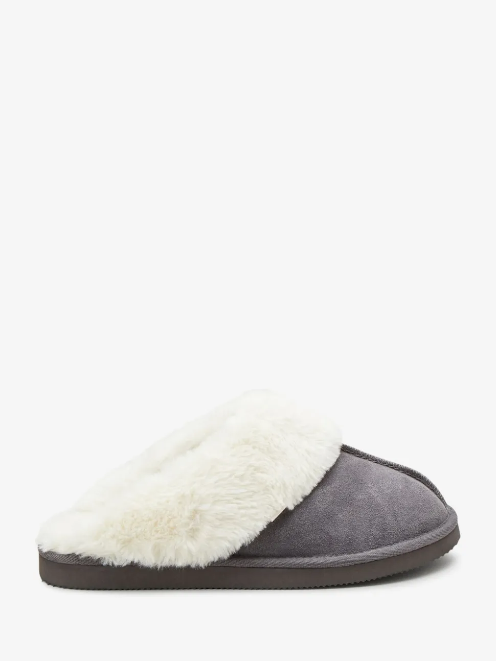 Grey Faux Fur Lined Suede Mule Slippers