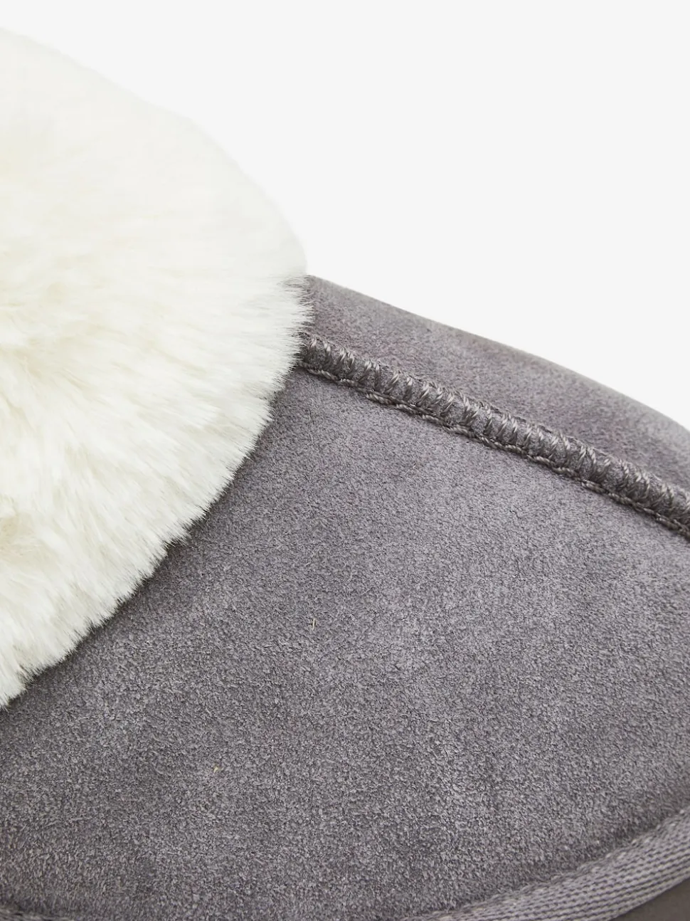 Grey Faux Fur Lined Suede Mule Slippers