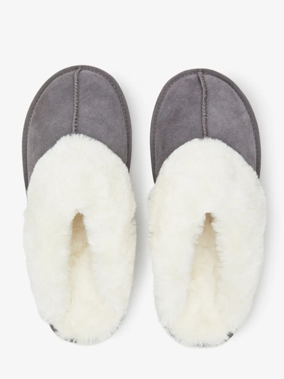 Grey Faux Fur Lined Suede Mule Slippers