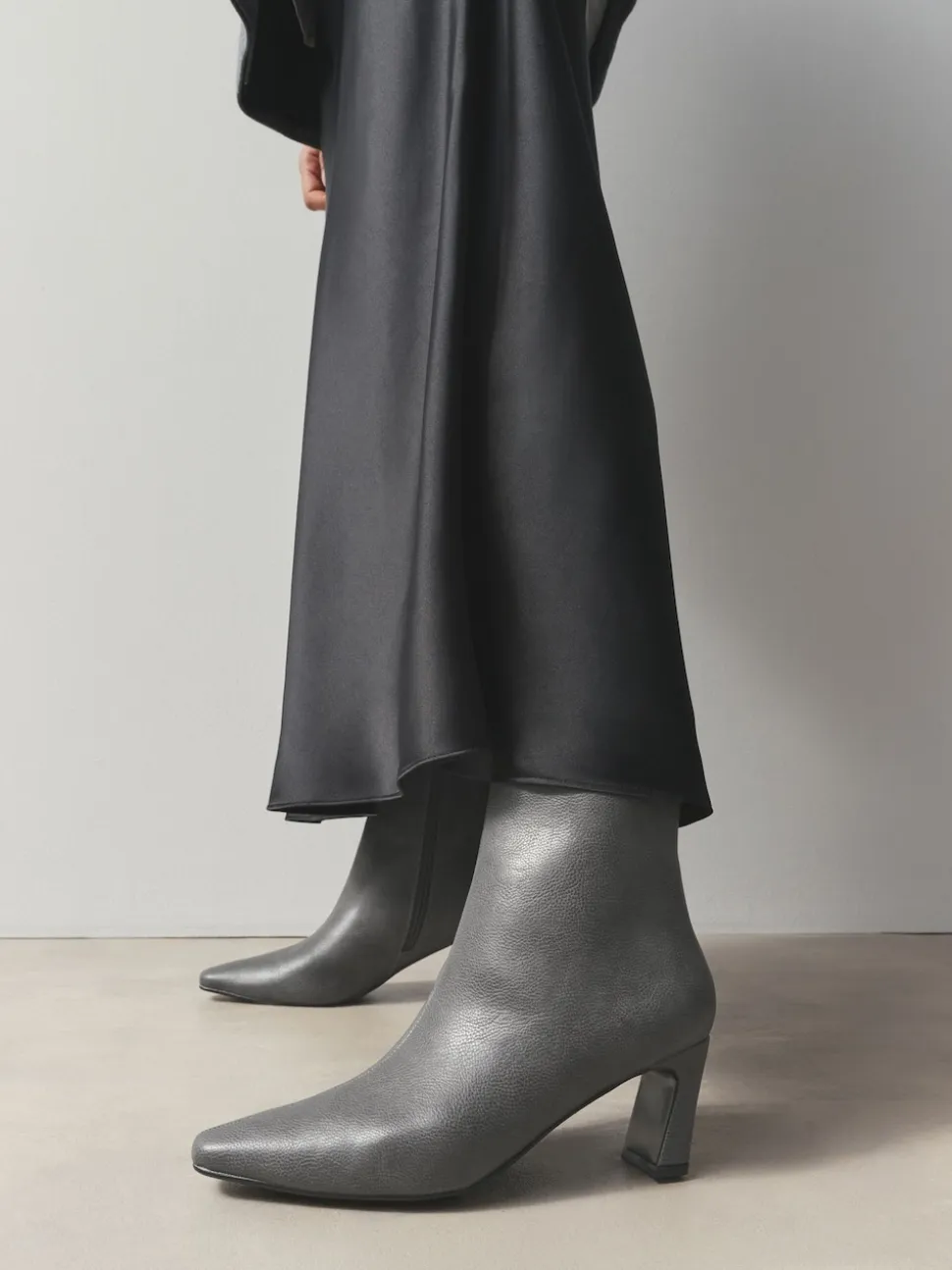Grey Forever Comfort® Chisel Toe Heeled Ankle Boots