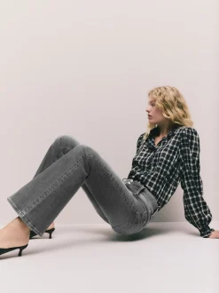 Grey High Rise Stretch Flare Jeans