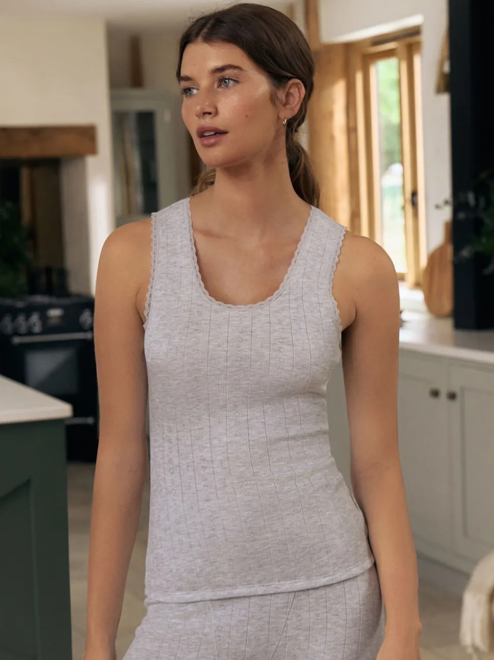 Grey Marl Thermal Maximum Warmth Cosy Pointelle Vest