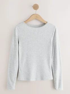 Grey Marl Thermal Maximum Warmth Cosy Pointelle Long Sleeved Top