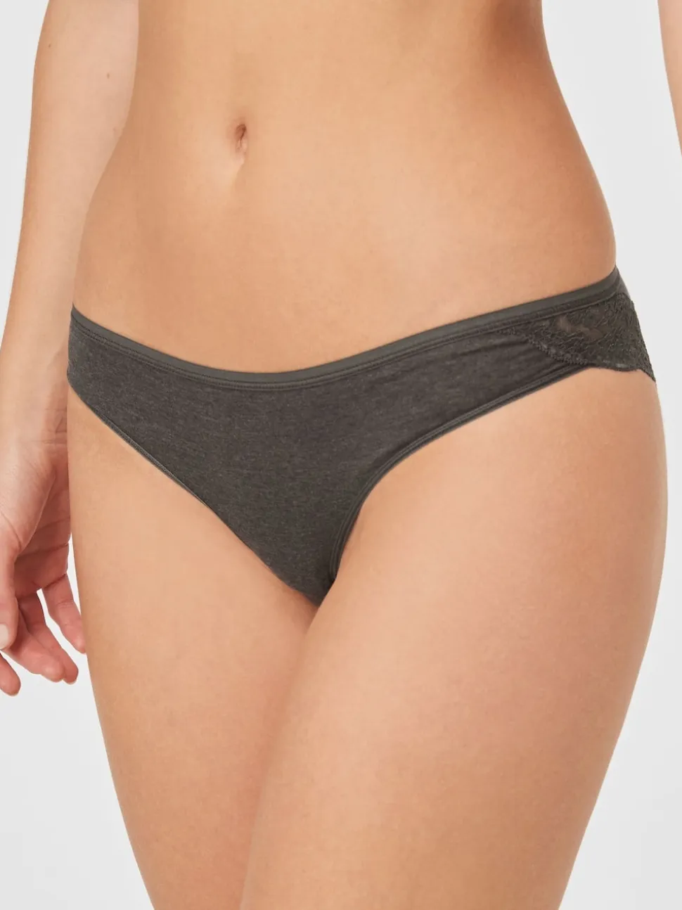 Grey Marl/Pink/Plum Bikini Cotton Lace Knickers 4 Pack