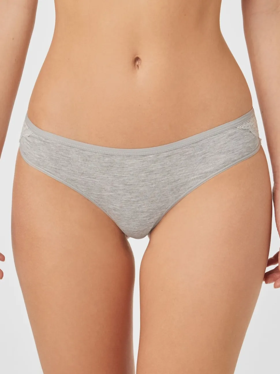 Grey Marl/Pink/Plum Bikini Cotton Lace Knickers 4 Pack