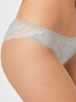 Grey Marl/Pink/Plum Bikini Cotton Lace Knickers 4 Pack