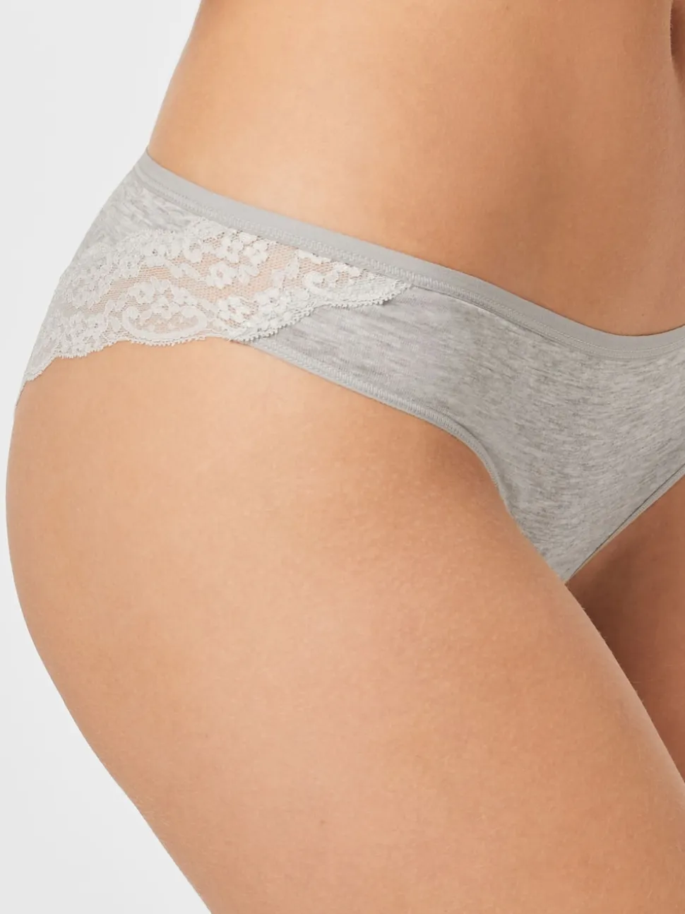 Grey Marl/Pink/Plum Bikini Cotton Lace Knickers 4 Pack