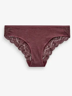 Grey Marl/Pink/Plum Bikini Cotton Lace Knickers 4 Pack