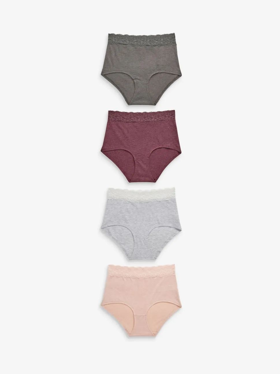 Grey Marl/Pink/Plum Full Brief Cotton Lace Knickers 4 Pack