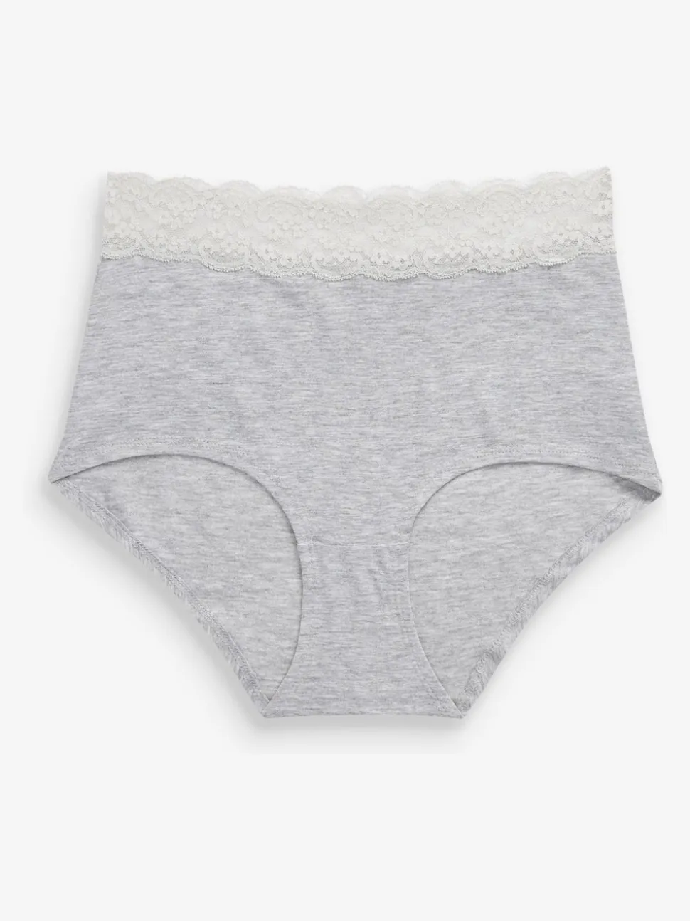 Grey Marl/Pink/Plum Full Brief Cotton Lace Knickers 4 Pack