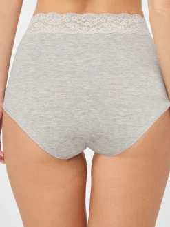 Grey Marl/Pink/Plum Full Brief Cotton Lace Knickers 4 Pack