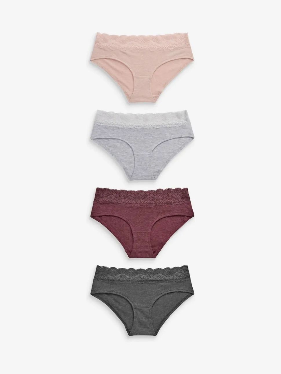 Grey Marl/Pink/Plum Short Cotton Lace Knickers 4 Pack