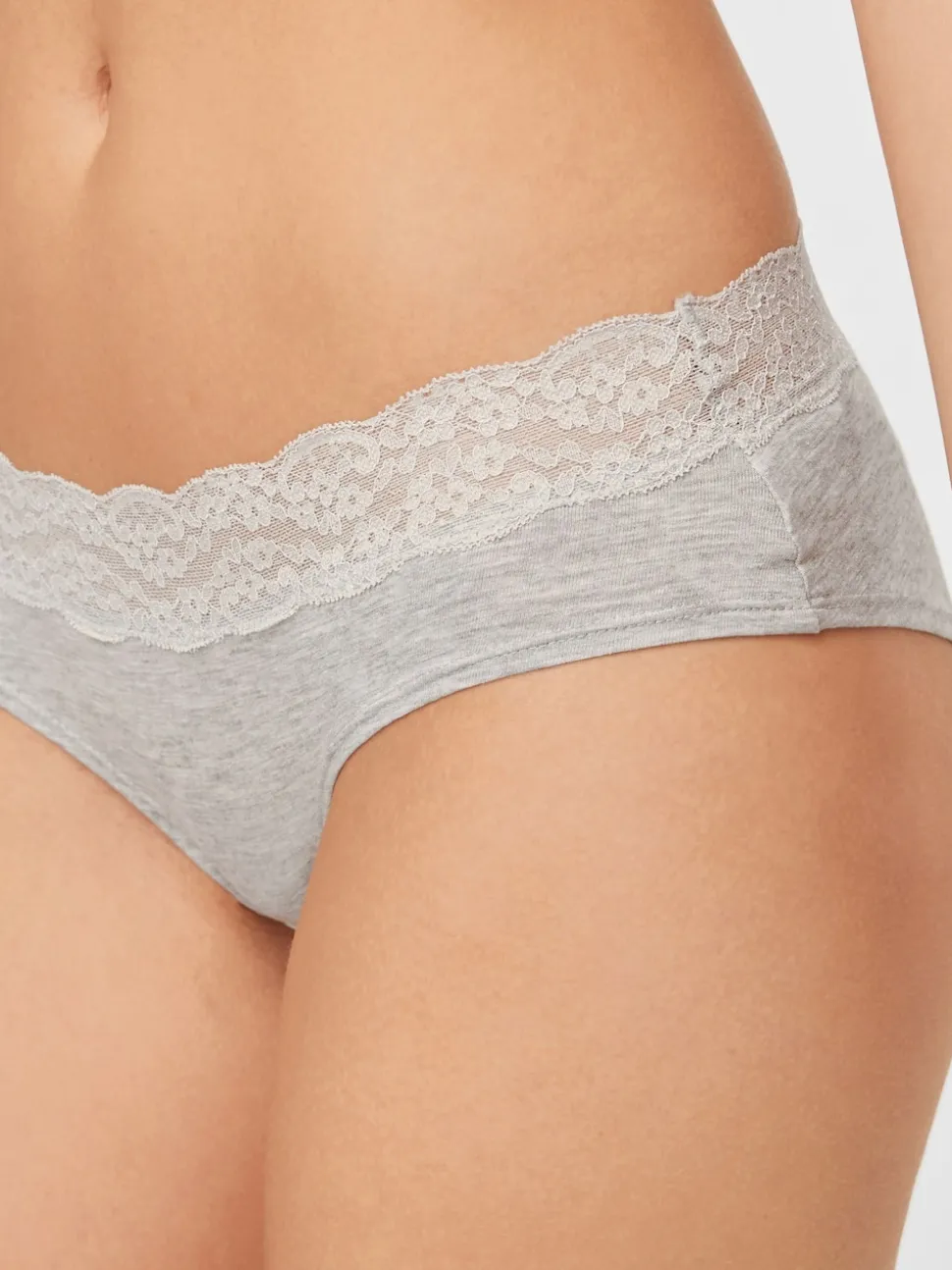 Grey Marl/Pink/Plum Short Cotton Lace Knickers 4 Pack