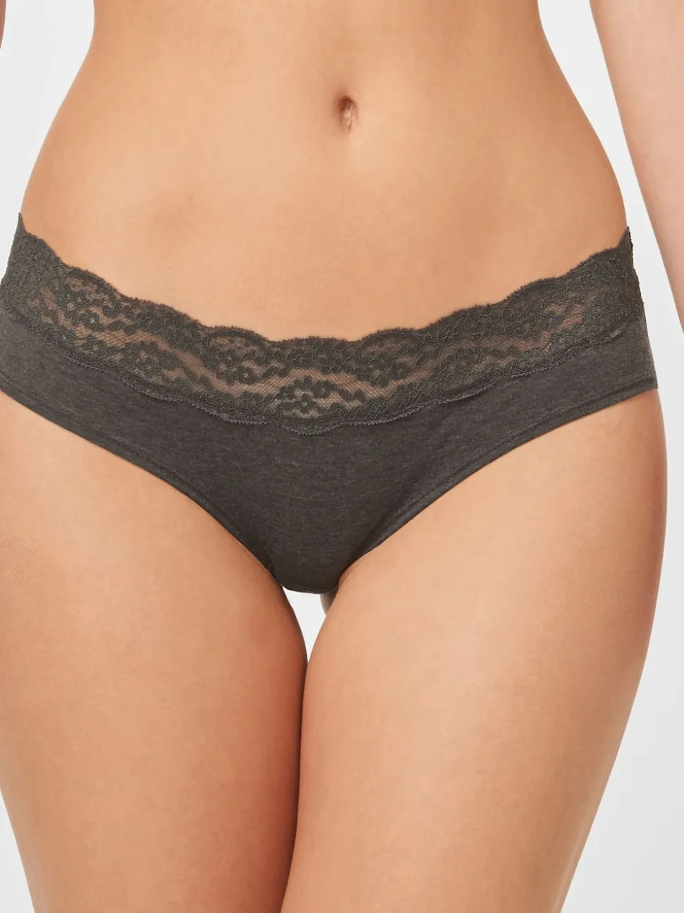 Grey Marl/Pink/Plum Short Cotton Lace Knickers 4 Pack
