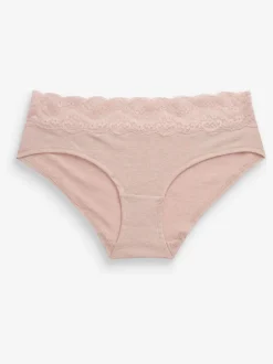 Grey Marl/Pink/Plum Short Cotton Lace Knickers 4 Pack