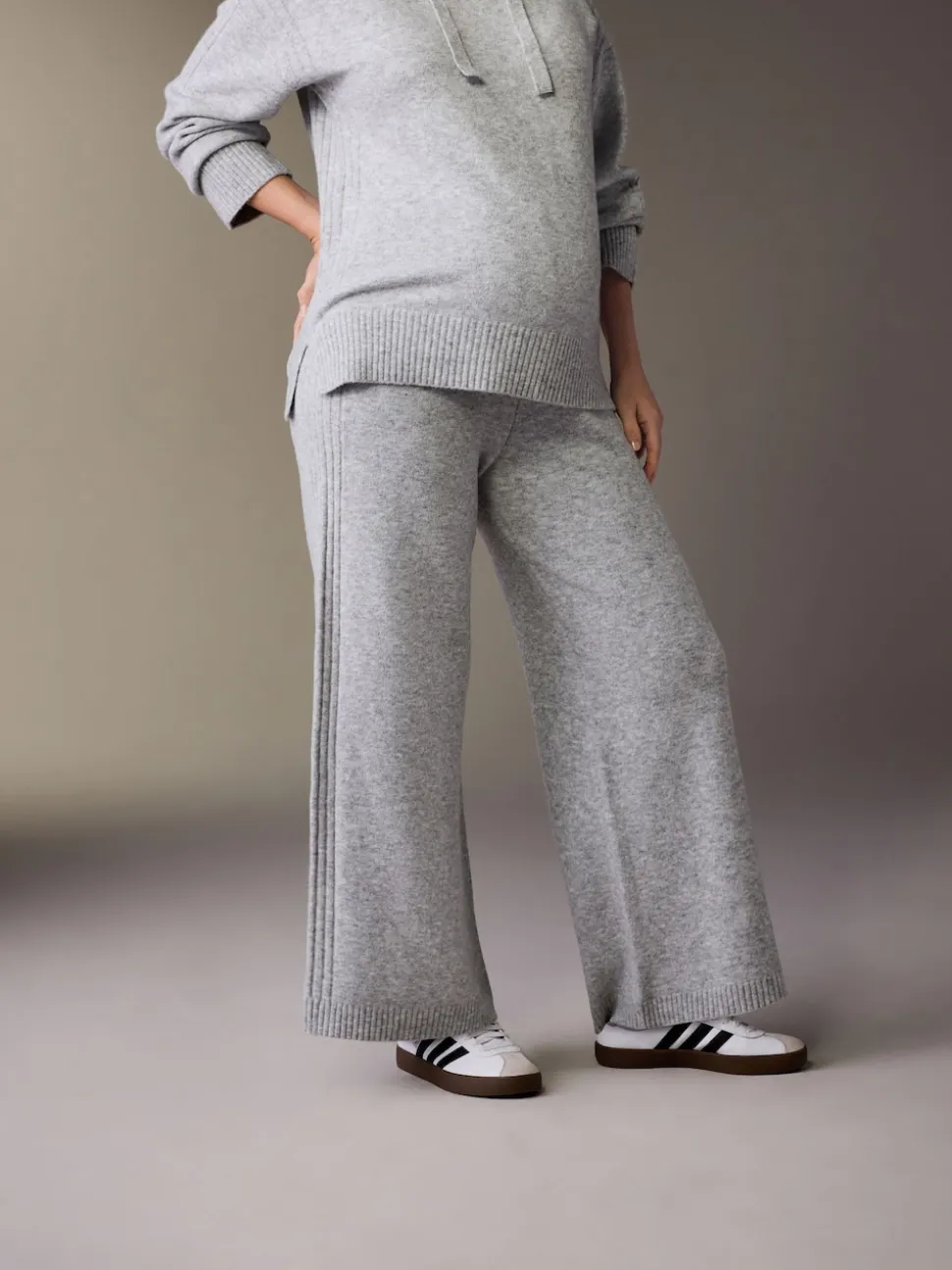 Grey Maternity Knitted Wide Leg Trousers