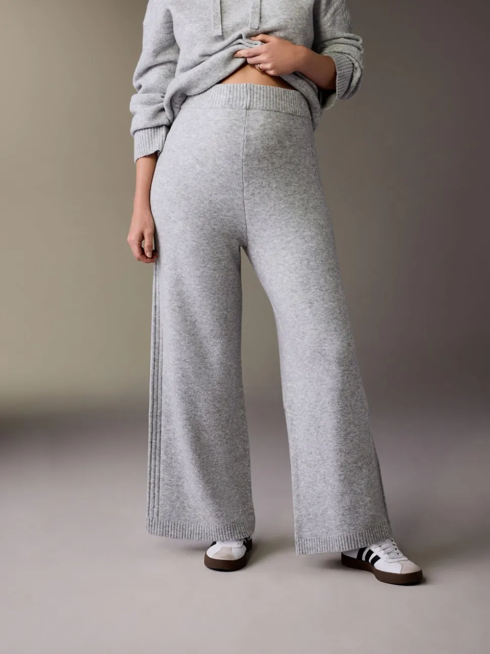 Grey Maternity Knitted Wide Leg Trousers