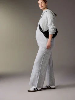 Grey Maternity Knitted Wide Leg Trousers