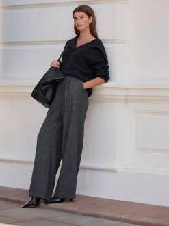 Grey N. Premium Wide Leg Pleated Trousers With Wool